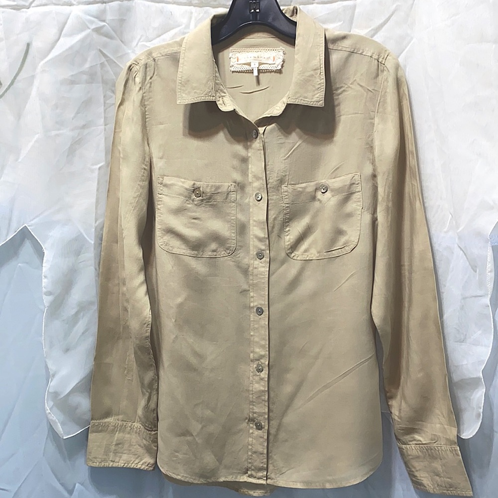 CHAMBRAI LOS ANGELES TAN TENCEL BUTTON SHIRT SZ S